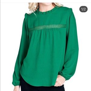Green mock neck blouse